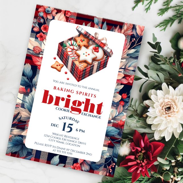 Convite Festa Elegante de Trocas de Biscoitos (Baking Spirits bright elegant cookie exchange party invitation.)