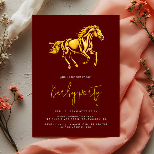 Convite Festa Elegante do Cavalo de Corrida Derby Dourado 