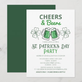 Convite Festa Elegante do Dia de São Patrício com Trevo Ve