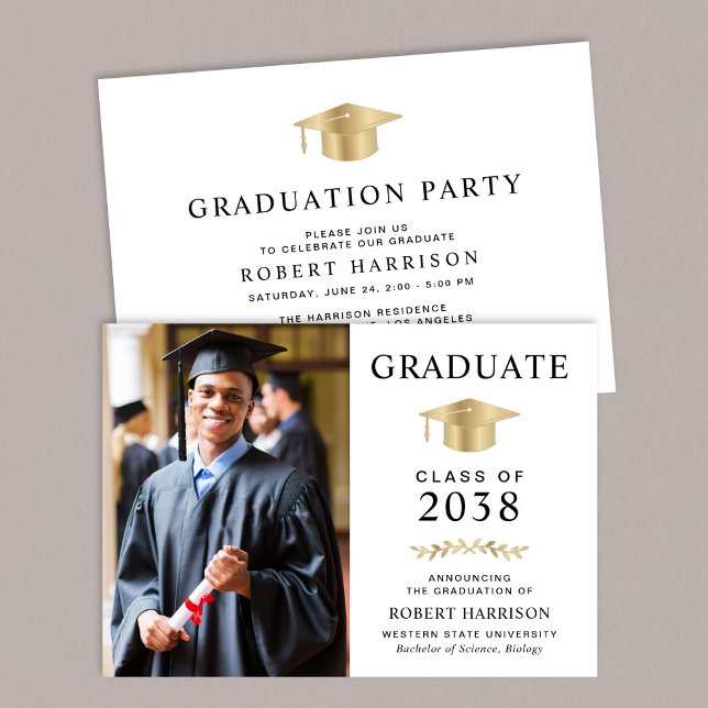 Convite Festa Elegante do Formandos Dourado Branco (An elegant college graduation party invitation to celebrate the graduate's achievements)