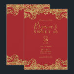 Convite Festa Elegante Doce 16 Vermelho & Dourado com Rend<br><div class="desc">Personalize para qualquer evento</div>