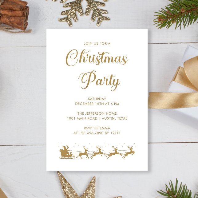 Convite Festa Elegante Dourada de Natal Personalizada (Personalized Elegant Gold White Christmas Party Invitation)