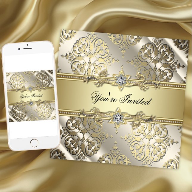Convite Festa Elegante Preto e Dourado (Elegant gold all occasion invitation. Instant download and printed invitations available.)