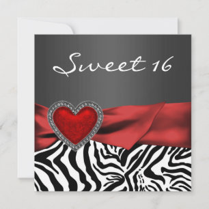 Convite Festa Elegante Sweet 16 da Zebra Vermelha