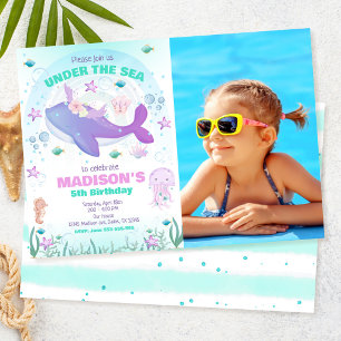 Convite Festa Embaixo do Mar Baleia Menina Aniversário Fot