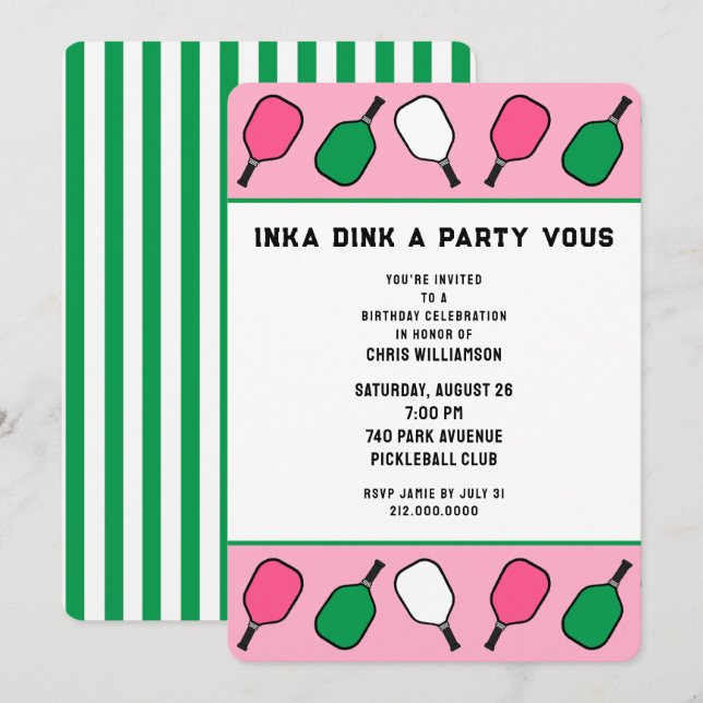 Convite Festa Engraçada de Pickleball (Frente/Verso)
