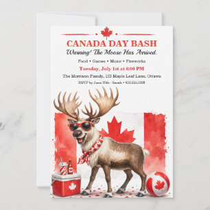 Convite Festa engraçada do Dia do Canadá com alce canadens
