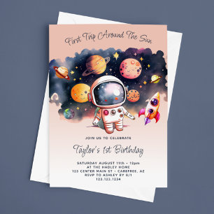 Convite Festa Espacial Primeira Viagem ao Redor do Sol Pês