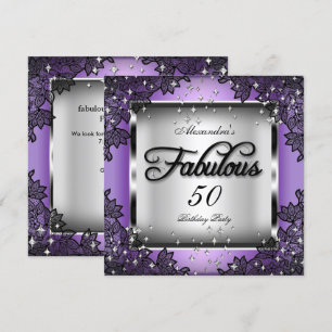 Convite Festa Fabulosa dos 50 Anos Estrelas Prateadas Roxa