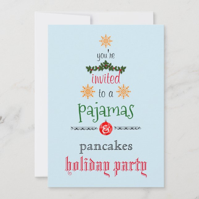 Convite Festa Familiar de Pijamas e Panquecas Feriados de  (Frente)