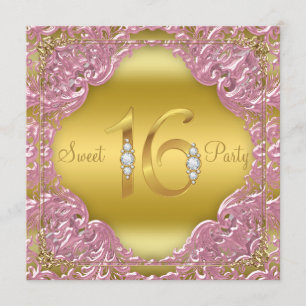 Convite Festa Fancy Sweet 16 Redemoinho de Ouro Rosa