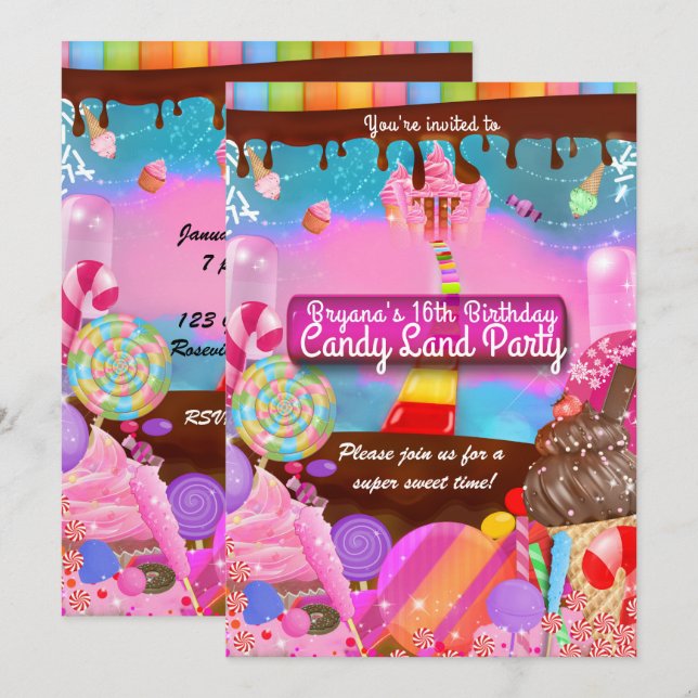 Convite Festa Fantasia Candy Land Aniversário Personalizad (Frente/Verso)