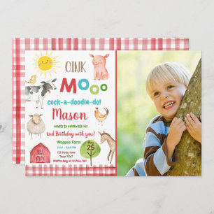 Convite Festa Fazenda de animais vermelhos do velho MacDon