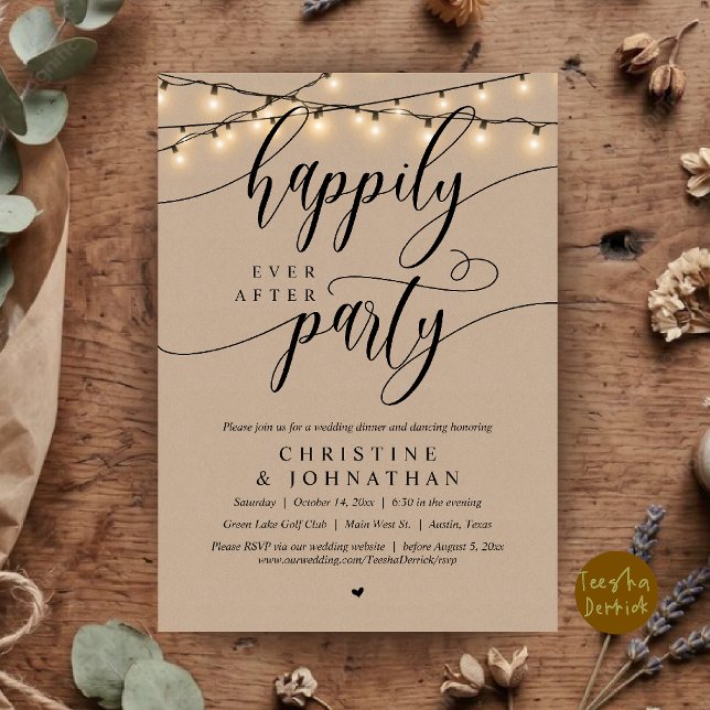 Convite Festa Feliz para Sempre, Casamento Rústico e Fuga  (Happily Ever After Party, Rustic Wedding Elopement Invitation Card in Brown Kraft Farmhouse)