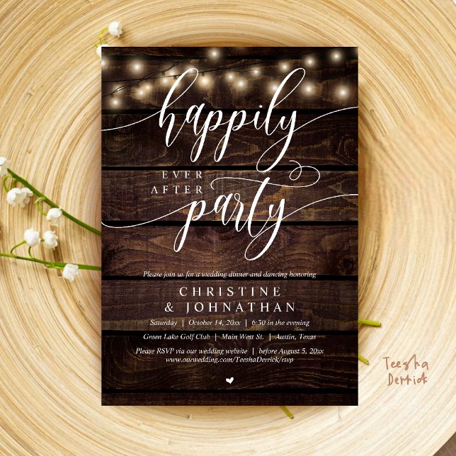 Convite Festa Feliz para Sempre, Casamento Rústico Íntimo (Happily Ever After Party, Rustic Wedding Elopement Invite Card in Brown Kraft Farmhouse)