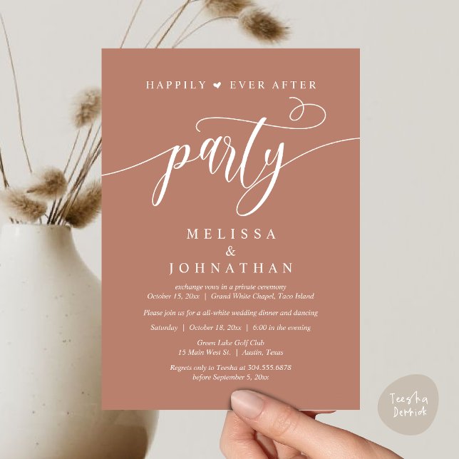 Convite Festa Feliz para Sempre, Jantar de Casamento com D (Happily Ever After Dinner, Wedding Party Dancing Invitation Card PDF Modern Rustic Terracotta Earthy)