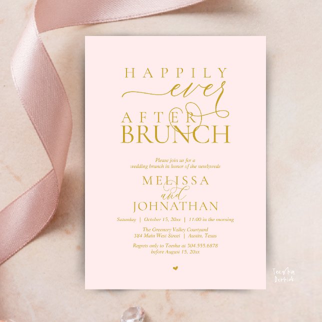 Convite Festa Feliz para Sempre Jantar de Casamento com Fu (Happily Ever After Brunch Wedding Elopement Celebration Invitation Card in Gold Blush Pink)