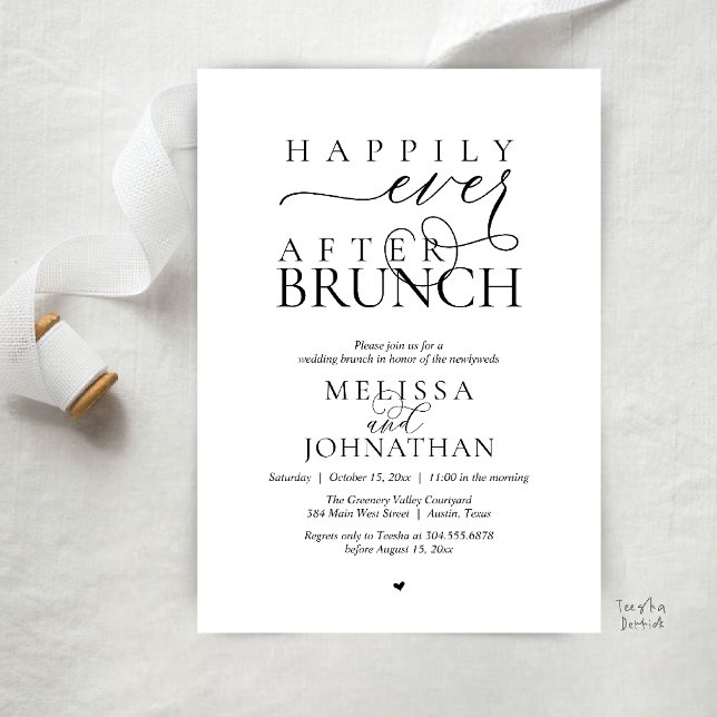 Convite Festa Feliz para Sempre Jantar de Casamento com Fu (Happily Ever After Brunch Wedding Elopement Celebration Invitation Card in Black and White)