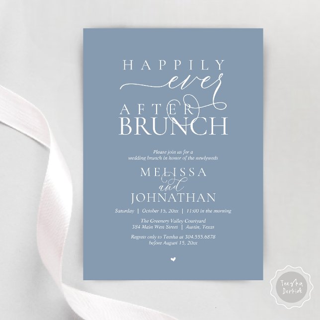 Convite Festa Feliz para Sempre Jantar de Casamento Fuga R (Happily Ever After Brunch Wedding Elopement Celebration Invitation Card in Dusty Blue)