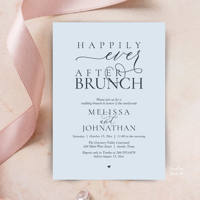 Convite Festa Feliz para Sempre Jantar de Casamento Fuga R (Happily Ever After Brunch Wedding Elopement Celebration Invitation Card in Misty Blue)