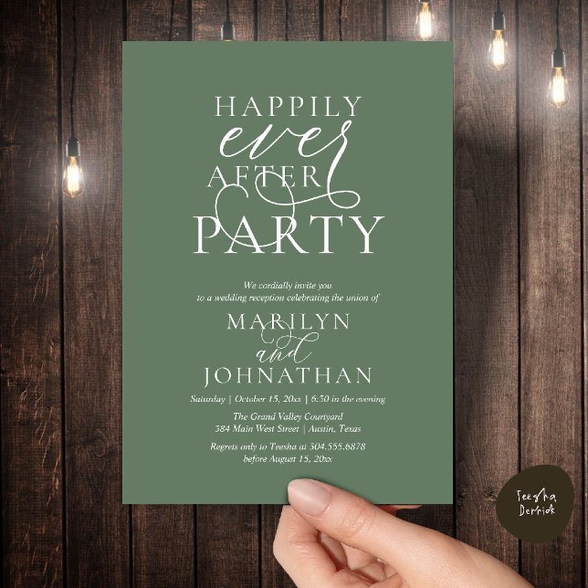 Convite Festa Feliz para Sempre, Jantar de Casamento Sofis (Happily Ever After Party, Classy Wedding Dinner Party Invitation Card in Sage Green)