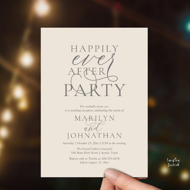 Convite Festa Feliz para Sempre, Jantar de Casamento Sofis (Happily Ever After Party, Classy Wedding Dinner Party Invitation Card in Grey Cream)