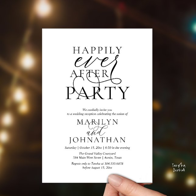 Convite Festa Feliz para Sempre, Jantar de Casamento Sofis (Happily Ever After Party, Classy Wedding Dinner Party Invitation Card in Black and White)