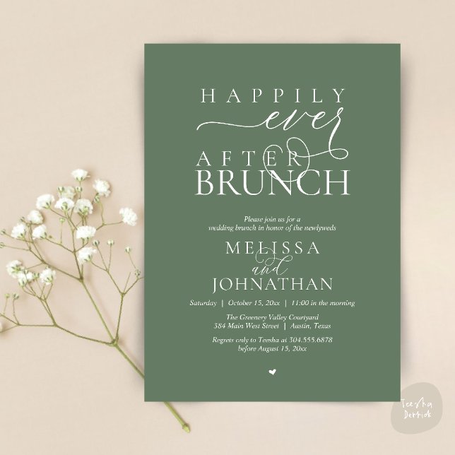 Convite Festa Feliz para Sempre Jantar de Elopamento de Ca (Happily Ever After Brunch Wedding Elopement Celebration Invitation Card in Sage Green)