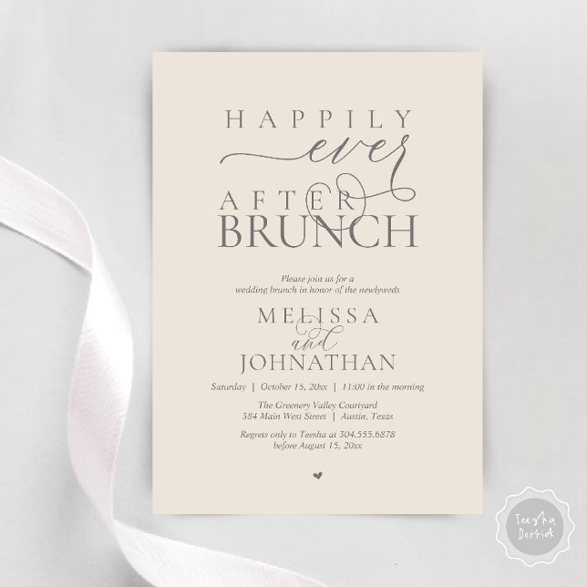 Convite Festa Feliz para Sempre Jantar de Elopamento de Ca (Happily Ever After Brunch Wedding Elopement Celebration Invitation Card in Cream Grey)