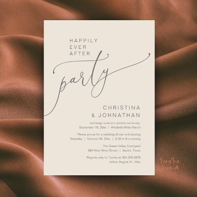 Convite Festa Feliz para Sempre, Jantar de Recepção Modern (Happily Ever After Party, Modern Reception Dinner Invitation Card in Cream Grey)