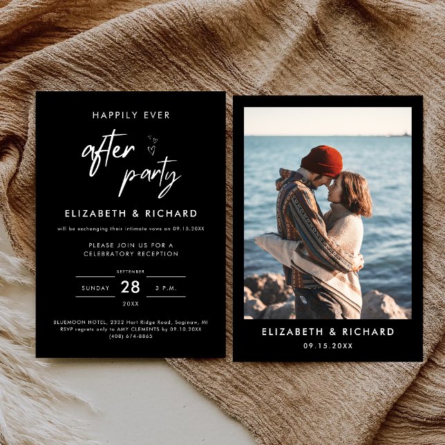 Convite Festa Feliz para Sempre Recepção de Casamento Mini (Minimal happily ever after party invitation sets a romantic, joyful tone for your reception.)