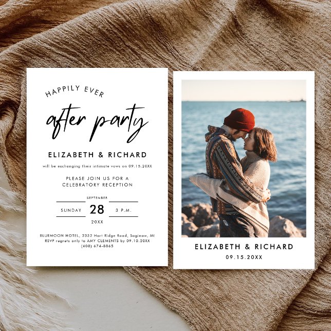 Convite Festa Feliz para Sempre Recepção de Casamento Mini (Minimal happily ever after party invitation sets a romantic, joyful tone for your reception.)