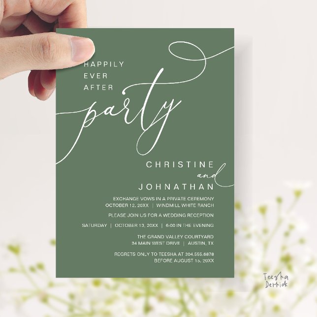 Convite Festa Feliz para Sempre Romântico Casamento Recepç (Happily Ever After Party Romantic Weds Reception Invitation Card in Sage Green)