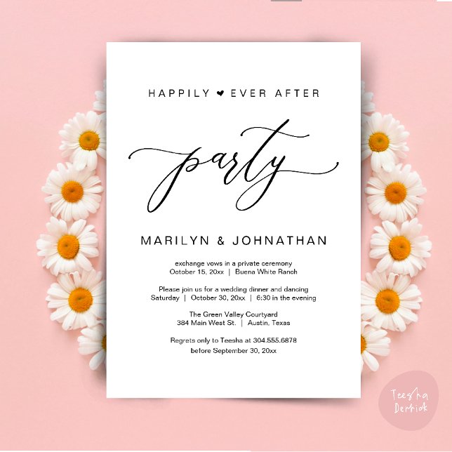 Convite Festa Felizes para Sempre Casamento Intimo Jantar (Happily Ever After Party Wedding Elopement Romantic Dinner Brunch Invitation Card PDF White Black)