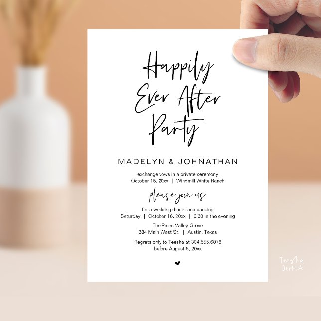 Convite Festa Felizes para Sempre, Jantar de Casamento Mod (Happily Ever After Party, Modern Wedding Reception Dinner Invitation card in black and white)