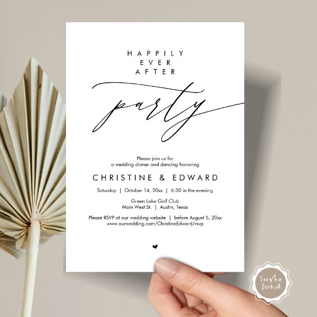 Convite Festa Felizes para Sempre, Jantar de Casamento Mod (Happily Ever After Party, Modern Minimalist Wedding Dinner Invitation Card, PDF, Black and White)