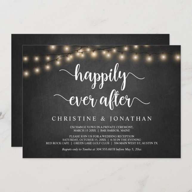 Convite Festa Felizes para Sempre, Luzes de Corda, Casamen (Frente/Verso)