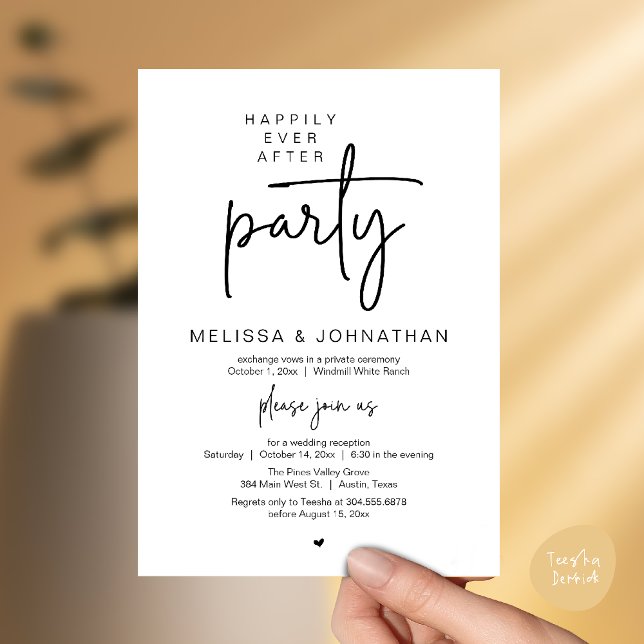 Convite Festa Felizes para Sempre, Recepção de Casamento M (Happily Ever After Party, Modern Wedding Reception Invitation Card in Black and White)
