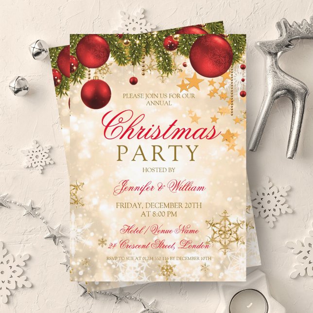 Convite Festa Festiva de Natal Dourado (Festive Gold Christmas Holiday Party Invitation)