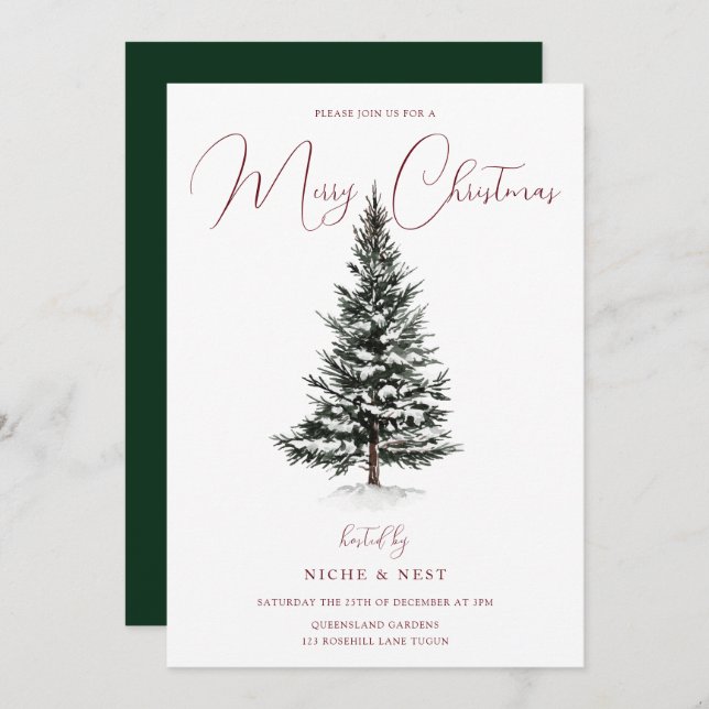 Convite Festa Festiva Festiva de inverno em Árvore Neve (Frente/Verso)