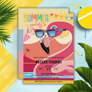 Convite Festa Festiva Rosa Flamingo Summer