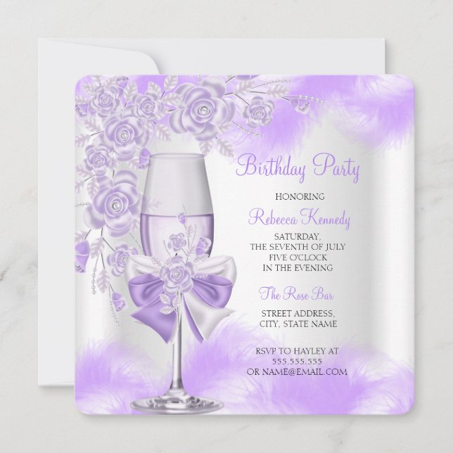 Convite Festa Floral Branca de Champagne Rosa (Frente)