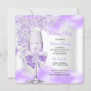 Convite Festa Floral Branca de Champagne Rosa