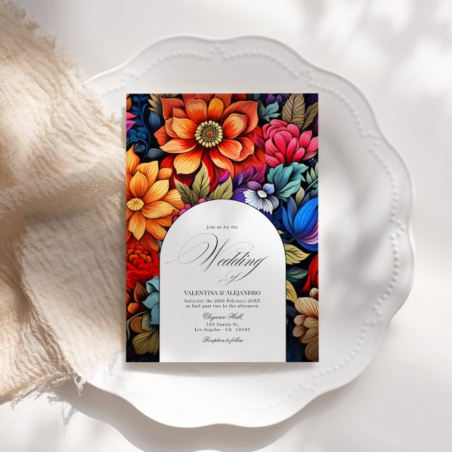 Convite Festa Floral Casamento Foto & Código QR para Detal (Floral Fiesta Wedding Photo & QR Code for Details Invitation)