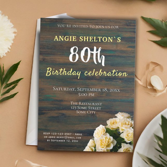 Convite Festa Floral de 80 de Rosa Amarelo de Aniversário (Criador carregado)
