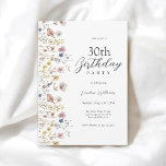 Convite Festa Floral de aniversário de 30 anos Flores de A<br><div class="desc">Um belo convite de festas aniversário de 30 anos para celebrar um aniversário em estilo elegante, esta charmosa design floral de aquarela tem flores silvestres em cores pastéis mistas ao longo da fronteira esquerda. Todo o texto pode ser personalizado para o seu partido. Este convite está disponível como download digital...</div>