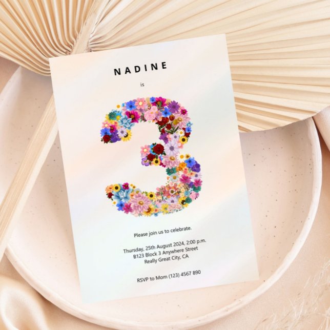 Convite Festa Floral De aniversário de 3 anos De Terceiro  (Criador carregado)