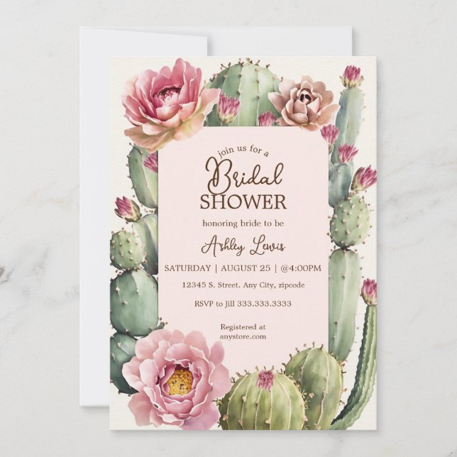 Convite Festa floral de cacto sonho boho nupcial (Frente)