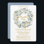 Convite Festa Floral de Dusty Blue Hanukkah Dourada<br><div class="desc">Elegante Watercolor,  Convite de festas Floral Wreath Hanukkah. Inclui lindas flores brancas de anêmona,  folhagem botânica e pínus cones. Dourado Script. Pó Azul.</div>