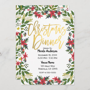 Convite Festa Floral de Feriado de Natal Dourada